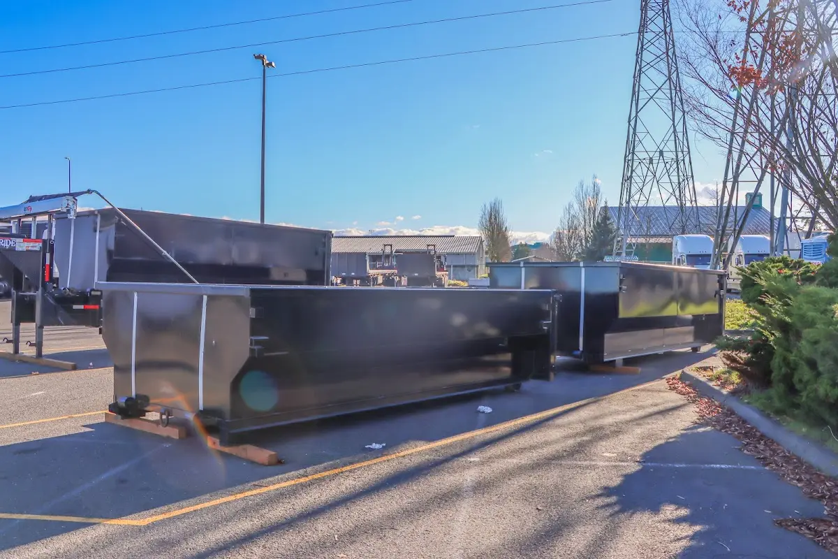 Roll-off dumpster ready for waste disposal at job site for Concrete Dumpster Rental in Blue Ash